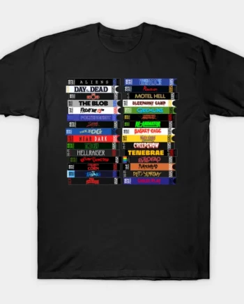 VHS 80s Horror Movie Stacks T-Shirt