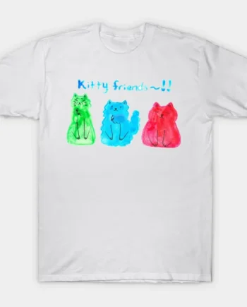 Watercolor Green Blue Red Kitty Friends T-Shirt