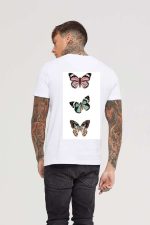 Butterfly Half Sleeve White T-Shirt