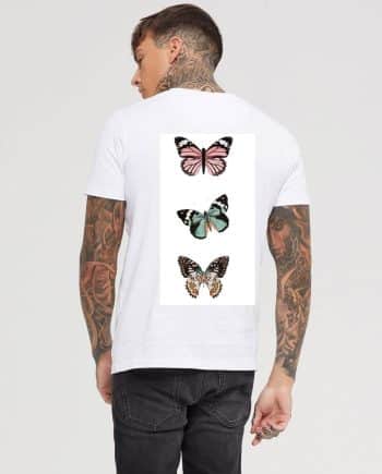 Butterfly Half Sleeve White T-Shirt
