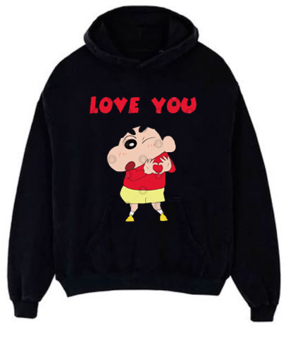 Shinchan love you black hoodie