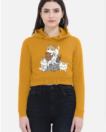 Meow Musterd Yellow Cropped Hoodie