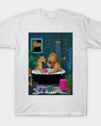 Lions in Bathtub Whimsical Art Graphic T-Shirt