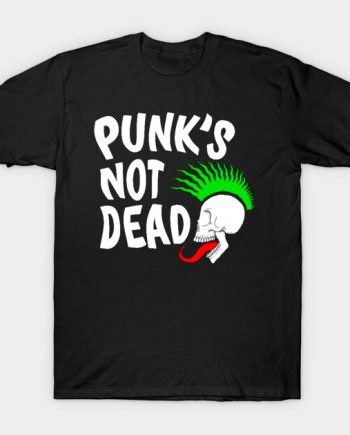 Punk's Not Dead Green Mohawk Skull Graphic T-Shirt