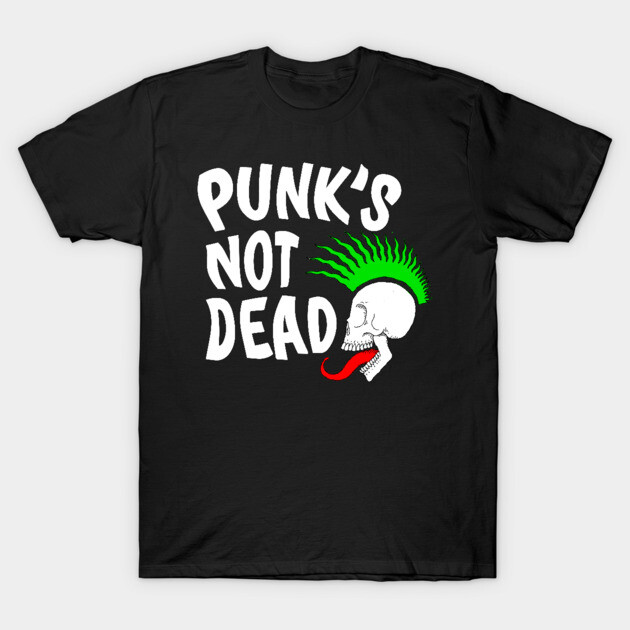Punk's Not Dead Green Mohawk Skull Graphic T-Shirt