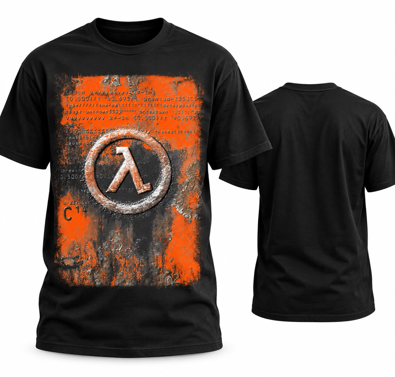 Half-Life Lambda Logo Rust Equations Sci-Fi Gaming Graphic T-Shirt
