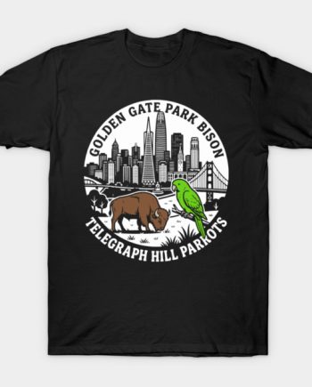 Golden Gate Park Bison Telegraph Hill Parrots San Francisco Graphic T-Shirt