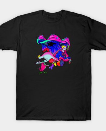 Psychedelic Neon Trippy Mushrooms and Figure Graphic T-Shirt