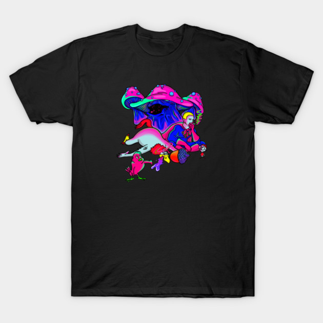 Psychedelic Neon Trippy Mushrooms and Figure Graphic T-Shirt
