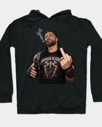 Roman Reigns Smoking Cigar and Flipping Bird Graphic Hoodie