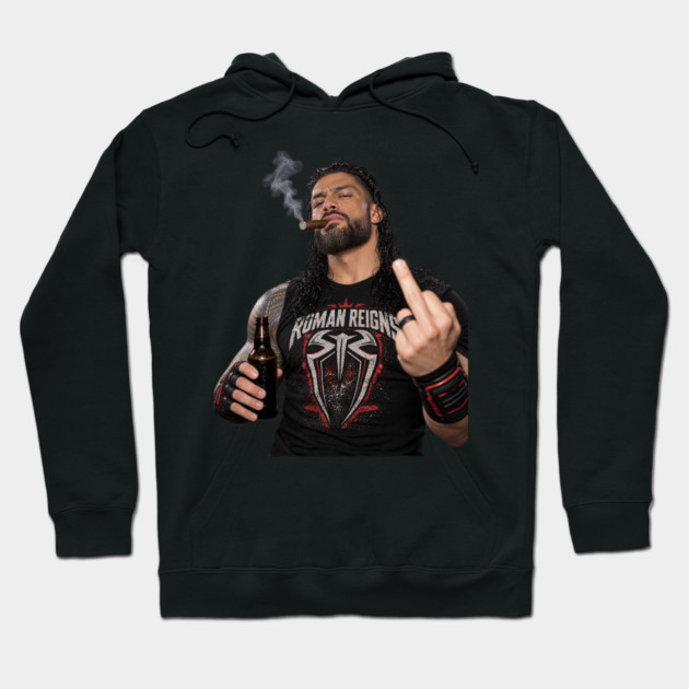 Roman Reigns Smoking Cigar and Flipping Bird Graphic Hoodie