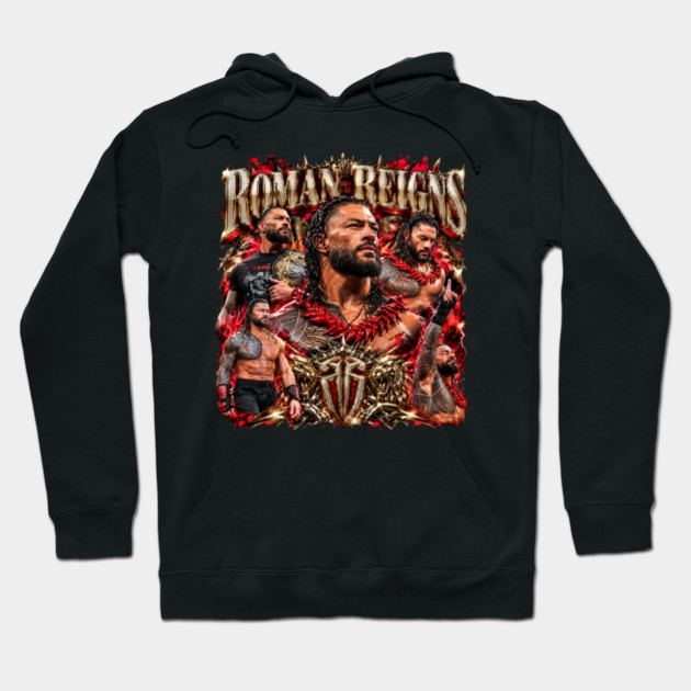 Roman Reigns Vintage Bootleg Tribal Chief Collage Graphic Hoodie