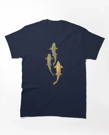 Vintage Trout Trio Fly Fishing Illustration Graphic T-Shirt