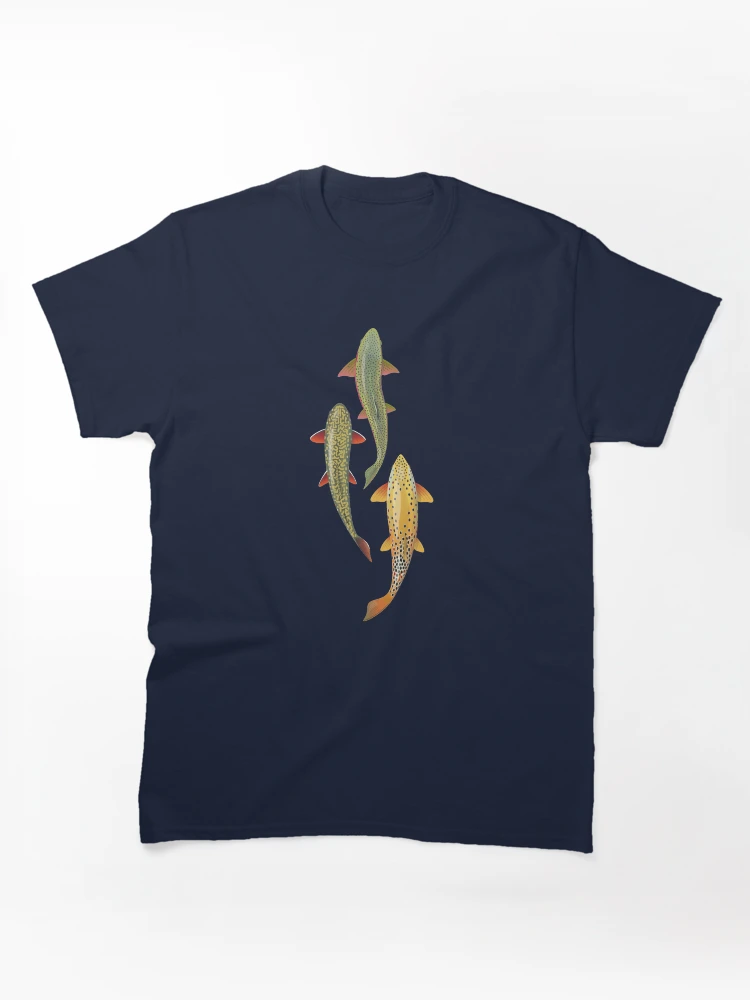 Vintage Trout Trio Fly Fishing Illustration Graphic T-Shirt