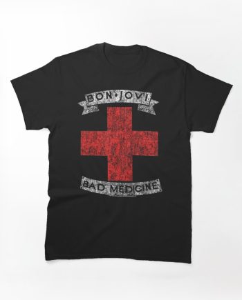 Bon Jovi Bad Medicine Distressed Red Cross Graphic T-Shirt