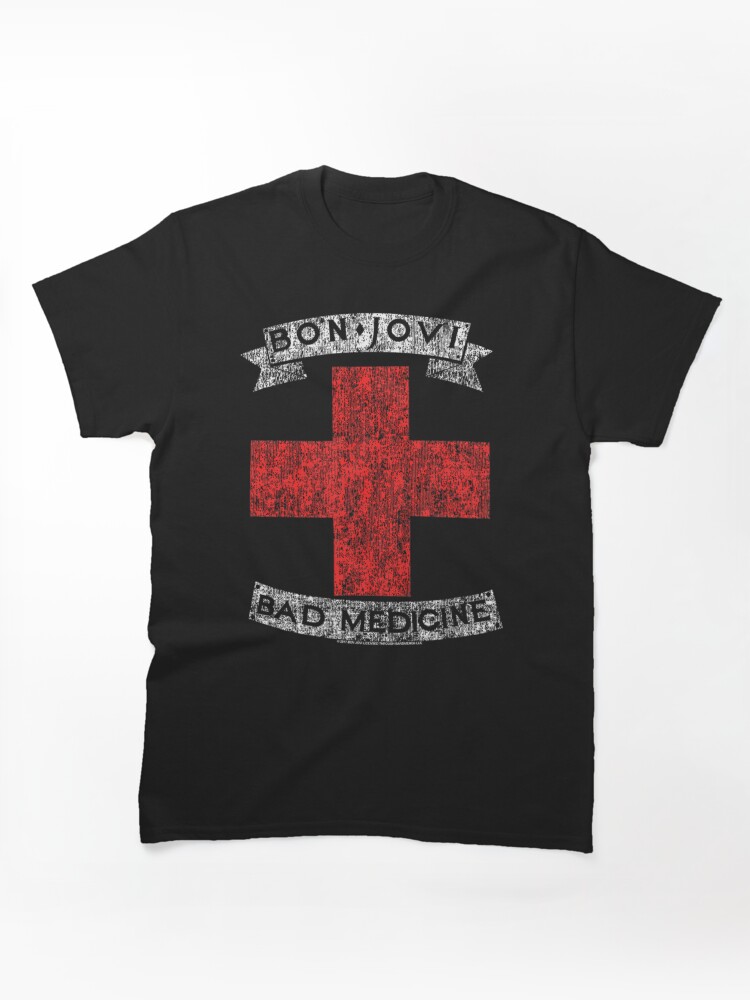 Bon Jovi Bad Medicine Distressed Red Cross Graphic T-Shirt