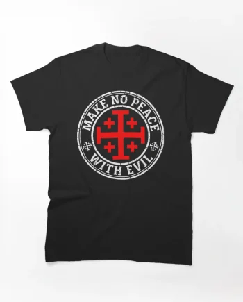 Make No Peace With Evil Crusader Cross Graphic T-Shirt