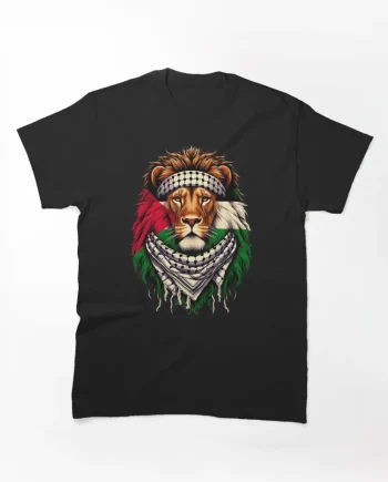 Lion Wearing Keffiyeh Palestine Flag Graphic T-Shirt