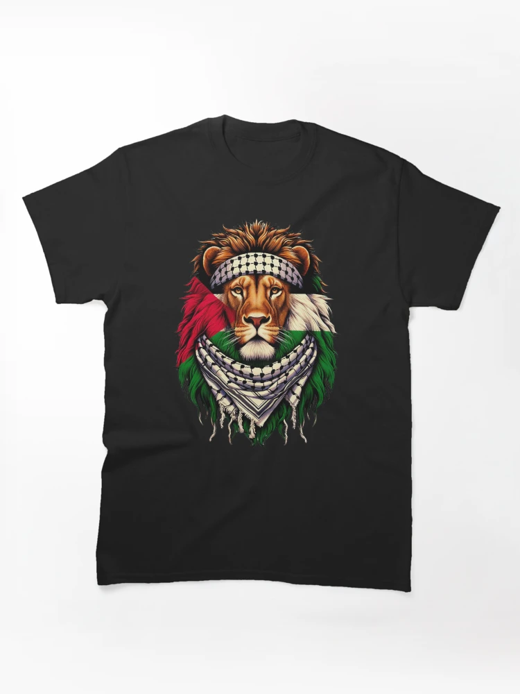 Lion Wearing Keffiyeh Palestine Flag Graphic T-Shirt