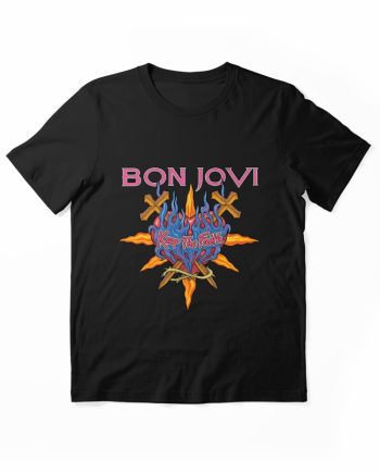 Bon Jovi Keep The Faith Flaming Heart Graphic T-Shirt