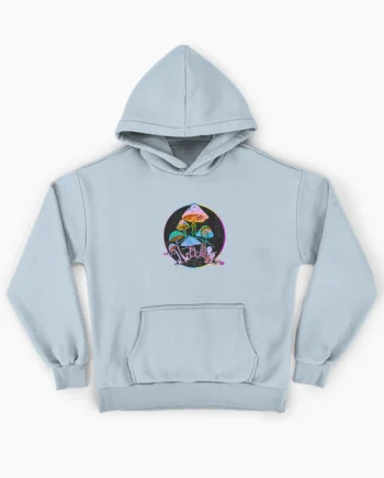 Psychedelic Neon Mushrooms Circle Graphic Hoodie