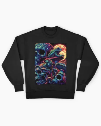 Psychedelic Neon Skulls and Frogs Graphic Sweatshirt
