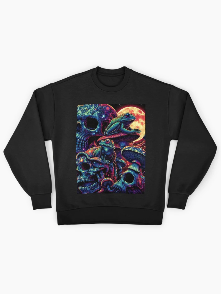 Psychedelic Neon Skulls and Frogs Graphic Sweatshirt