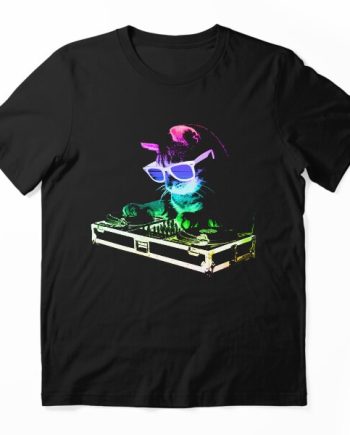Neon DJ Cat Graphic T-Shirt