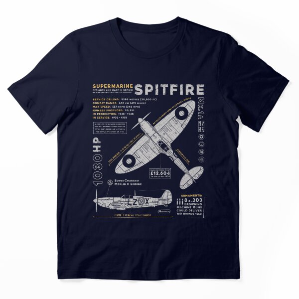Supermarine Spitfire Blueprint Graphic T-Shirt